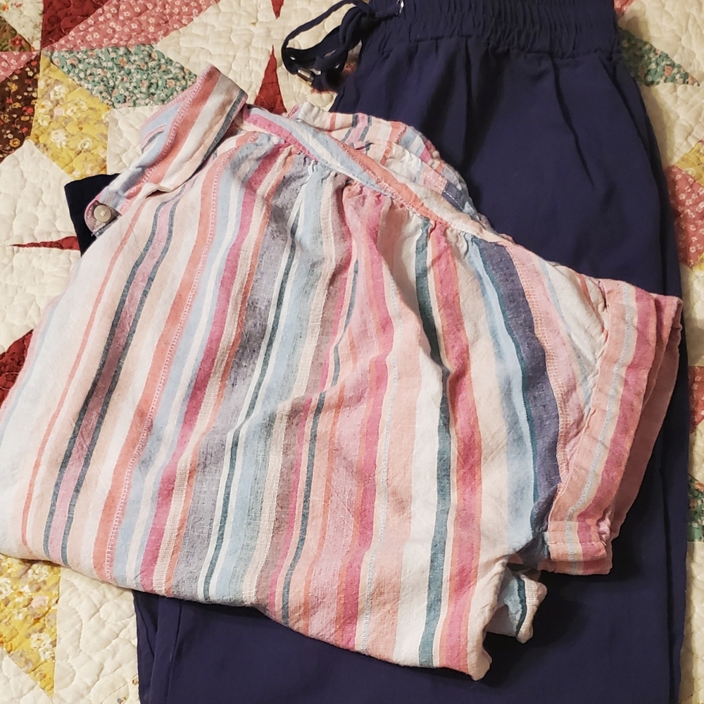 Women's casual buttun up shirt and pants set